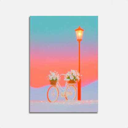 Bicycle with Flowers at Sunset Poster