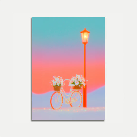 Bicycle with Flowers at Sunset Poster