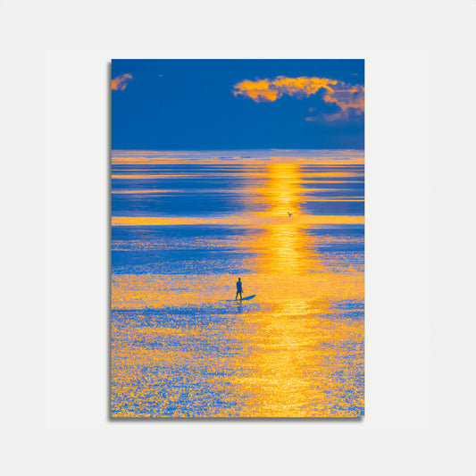 Surfer Watching Golden Sunset Poster