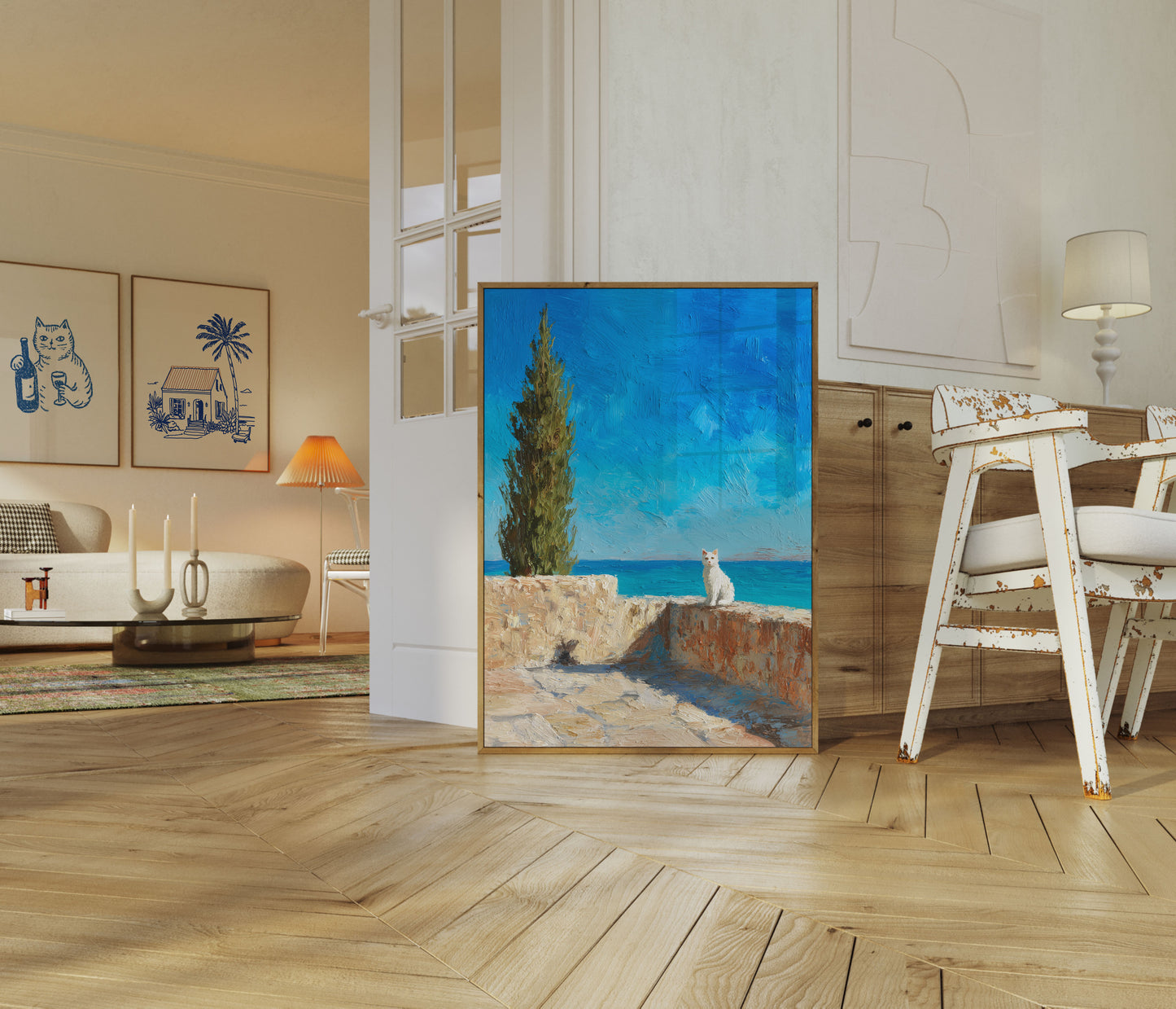 Affiche du Chat Blanc au Bord de la Mer