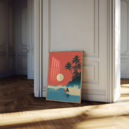 Tropical Sunset Surfing Poster