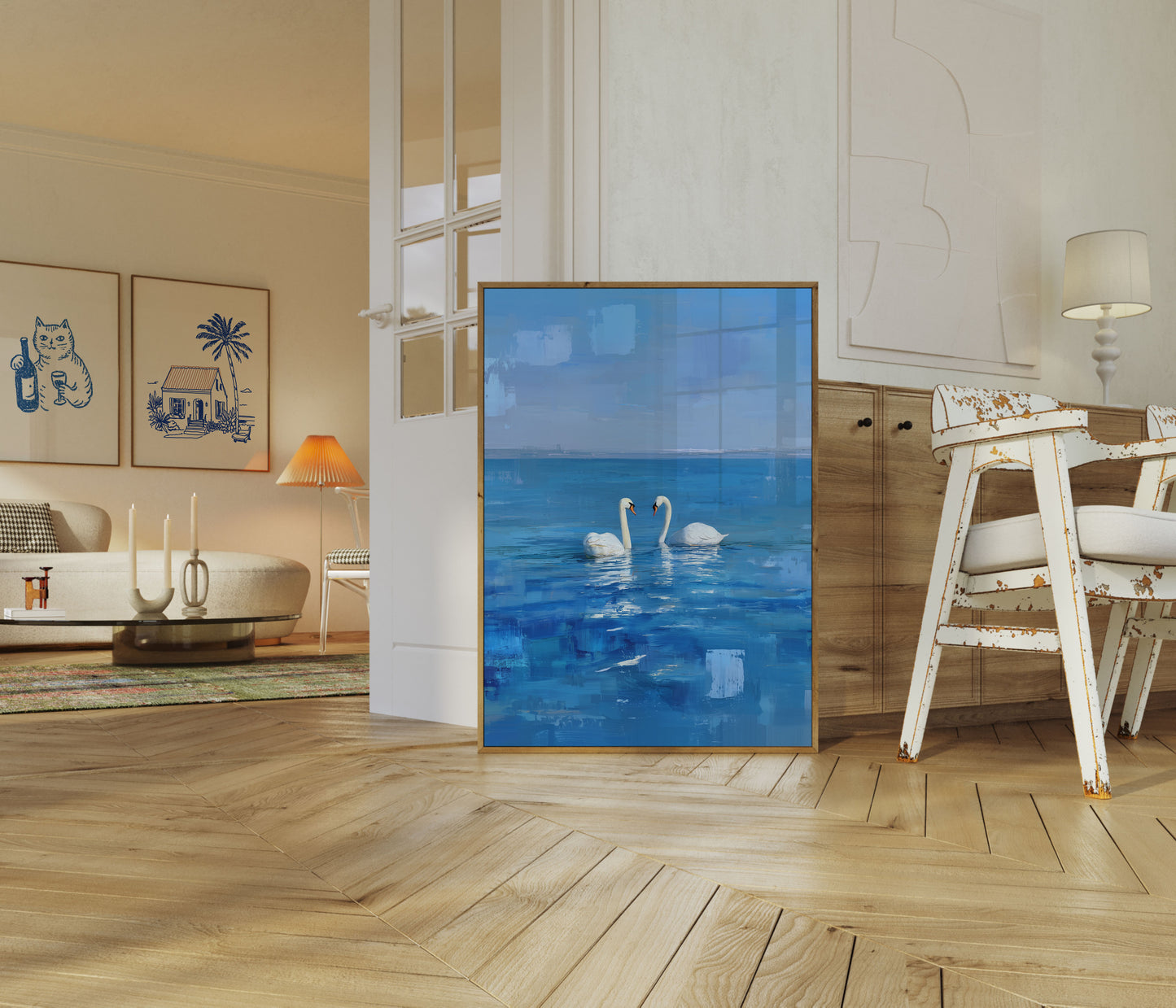 Swans in Blue Harmony Poster