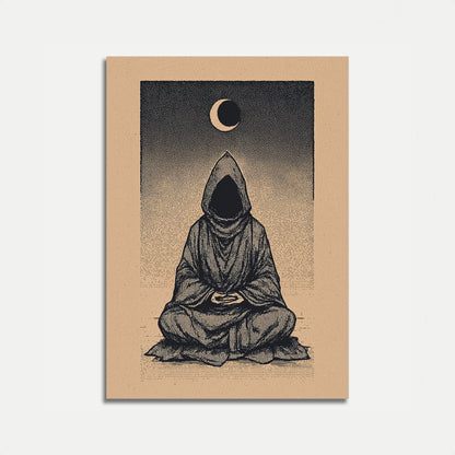Hooded Monk Meditating Under Moon Poster