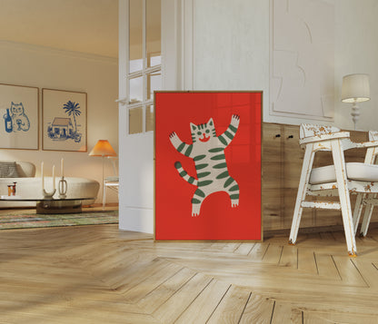 Glad Randig Katt Affisch