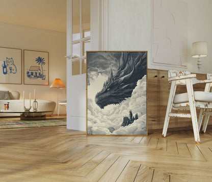 Dragon Over Hogwarts Poster