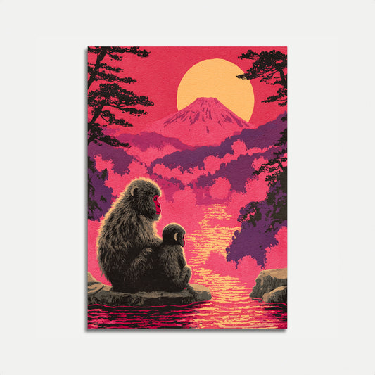 Cartaz do Macaco e do Pôr do Sol do Monte Fuji