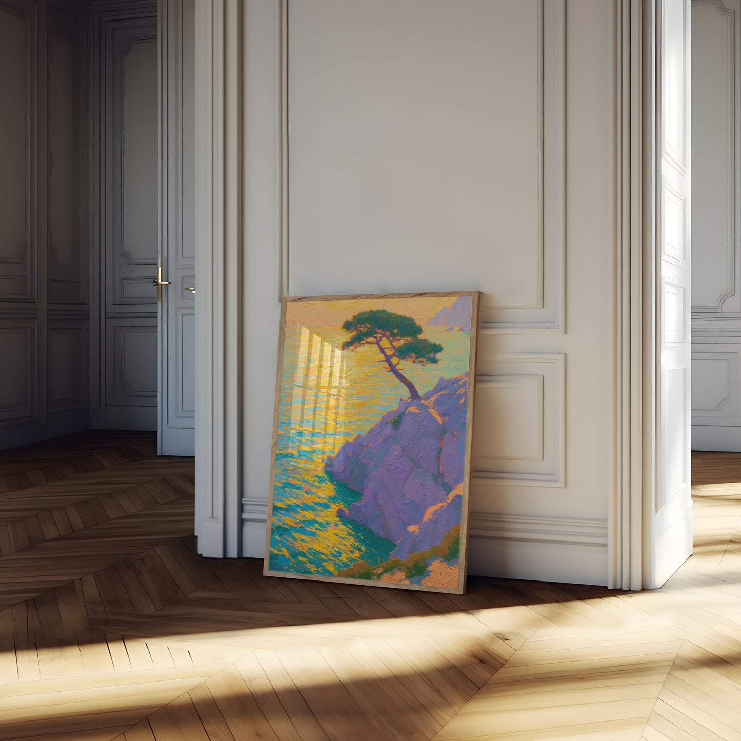 Poster Tramonto Scogliera Albero Solitario