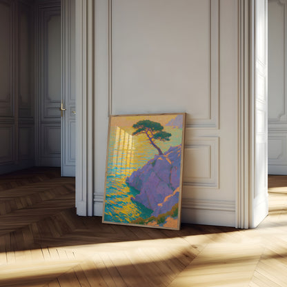 Poster Tramonto Scogliera Albero Solitario