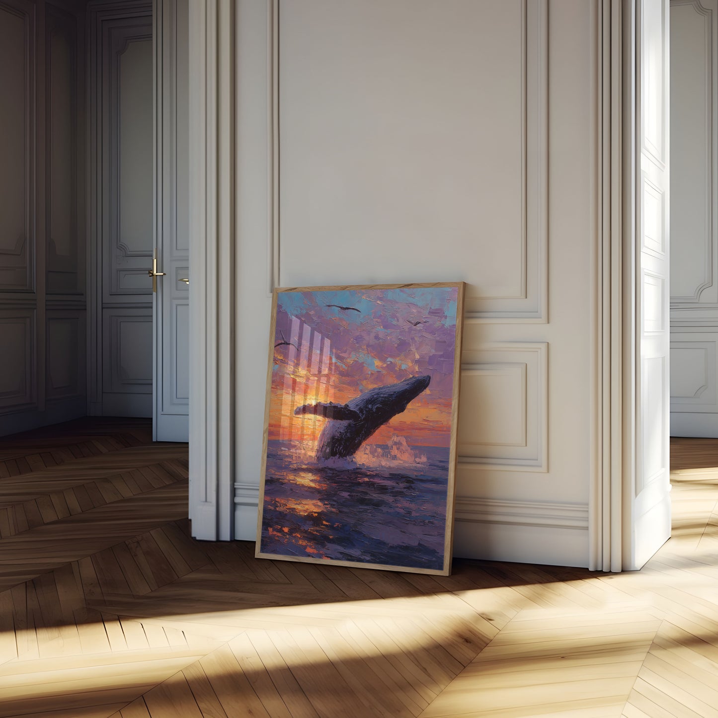 Whale Breaching at Sunset Poster