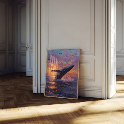 Whale Breaching at Sunset Poster