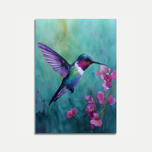 Póster de vuelo vibrante de colibrí