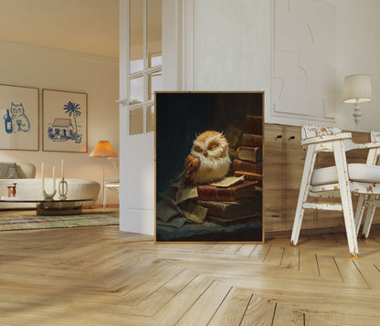 Scholarly Owl Among Books Poster