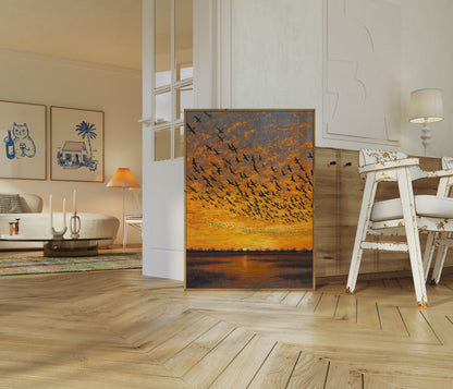 Sunset Migration Birds Poster