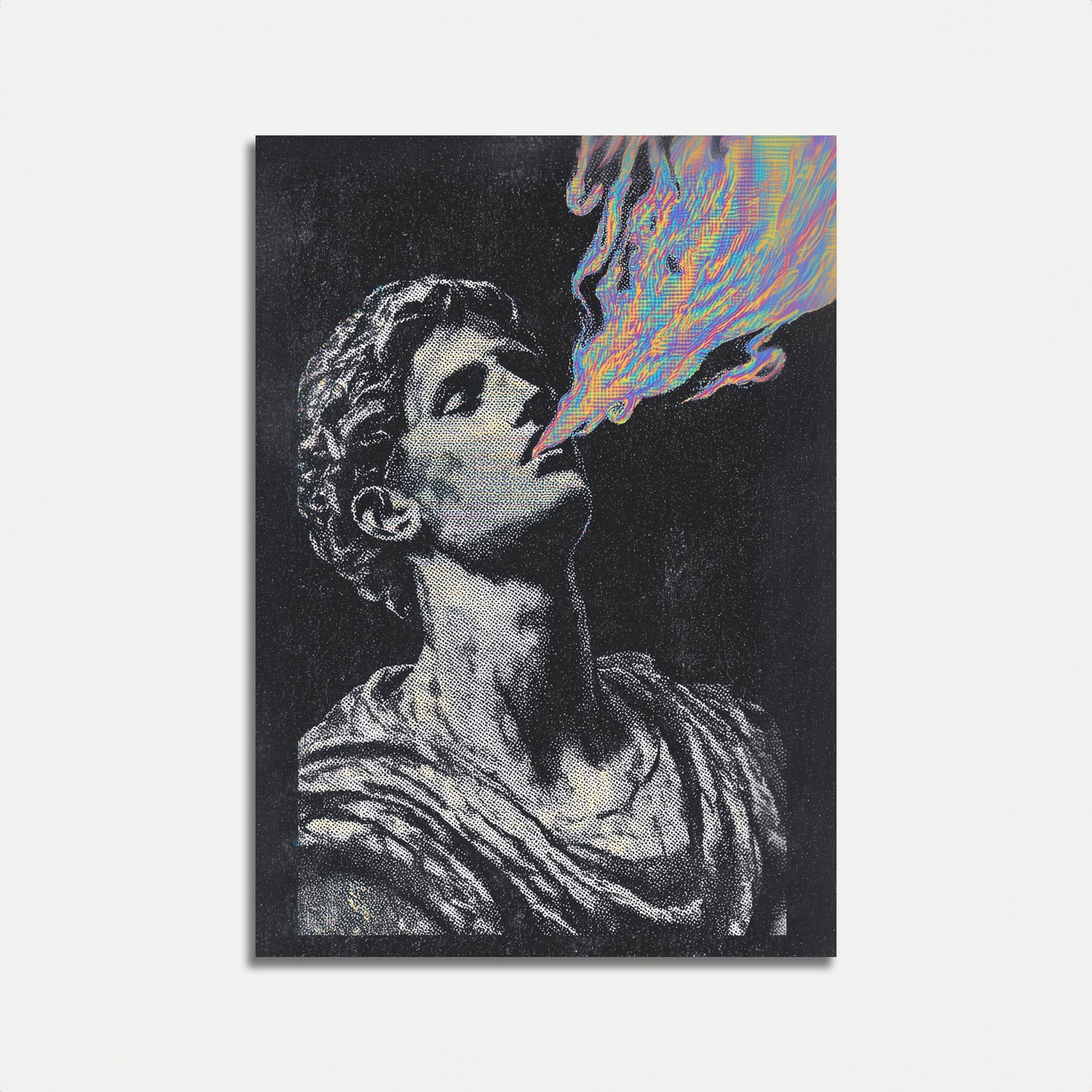 Klassische Statue mit digitaler Energie Poster