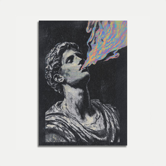 Klassische Statue mit digitaler Energie Poster