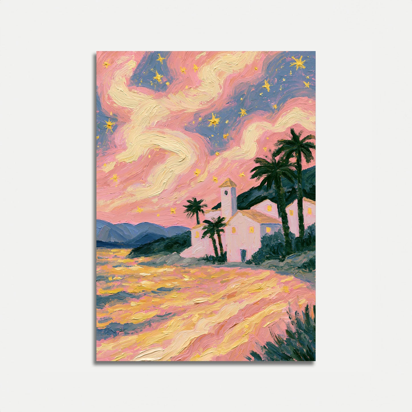Starry Night Desert Church Poster
