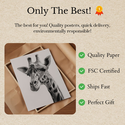 Elegant Giraffe Black and White Poster