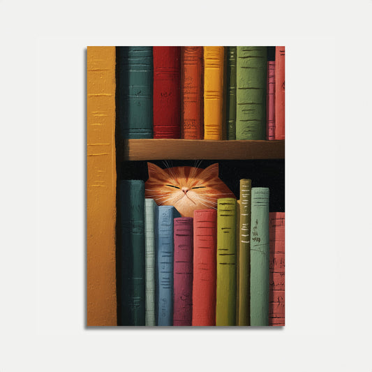 Cozy Cat Among Colorful Books Poster