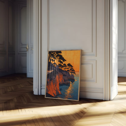 Kystklipperne ved Gylden Solnedgang Plakat