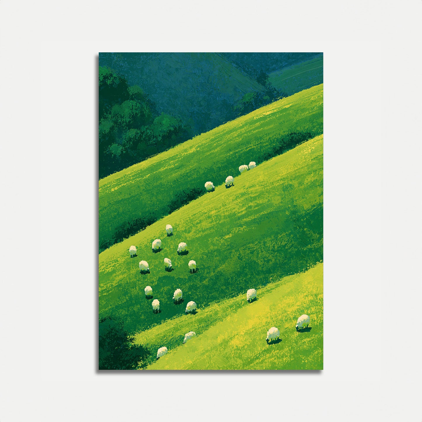 Schaf auf sanften grünen Hügeln Poster
