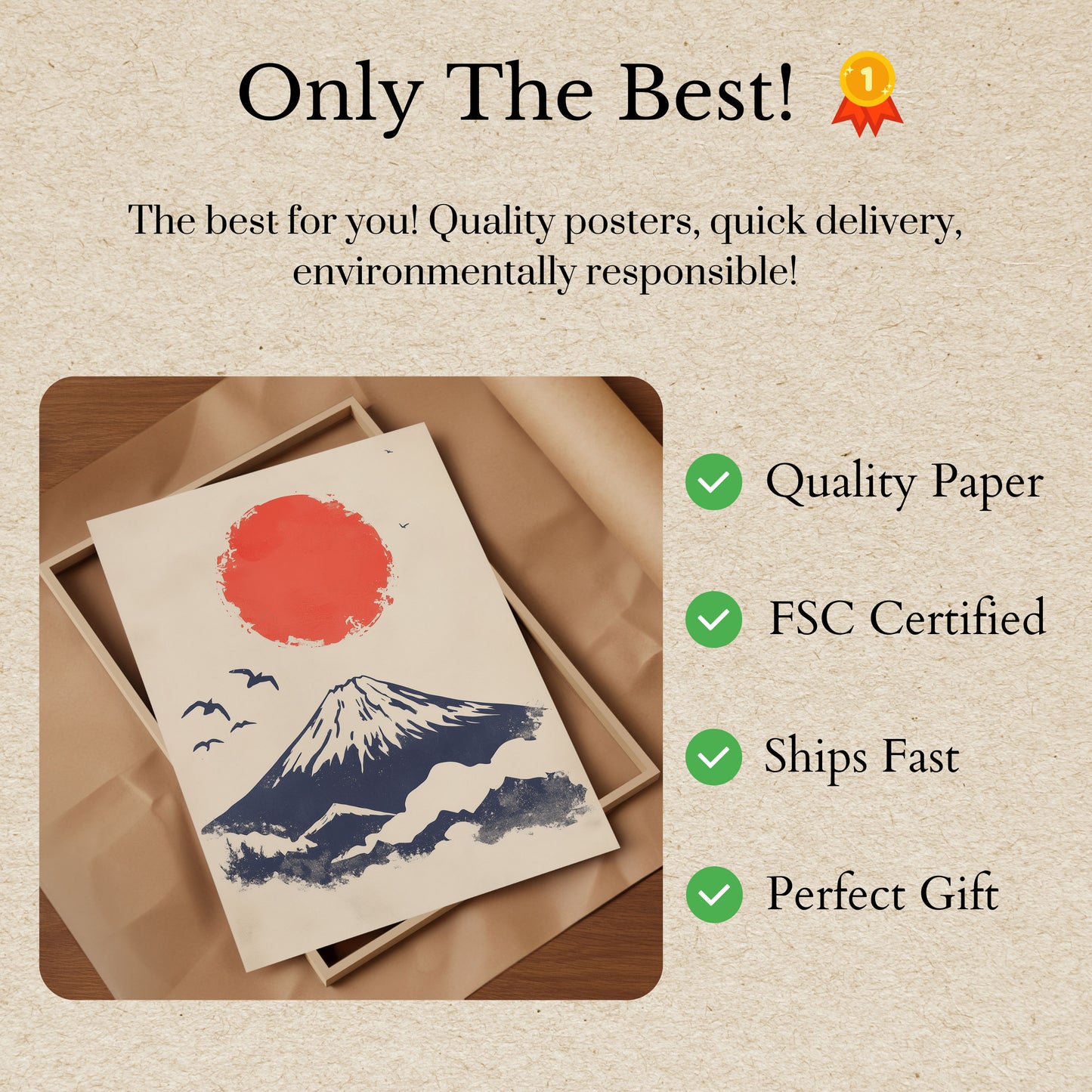 Mount Fuji Rød Sol Plakat