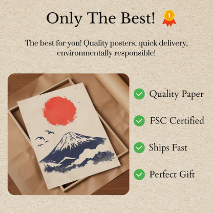 Mount Fuji Rød Sol Plakat