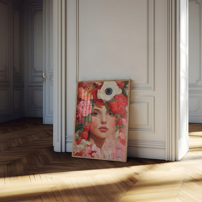 Strawberry Rose Flower Portrait Poster