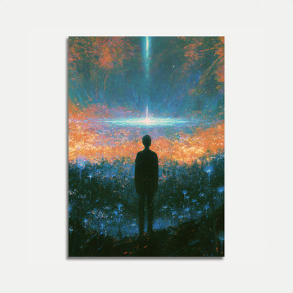 Poster: Figura solitaria nel bosco luminoso