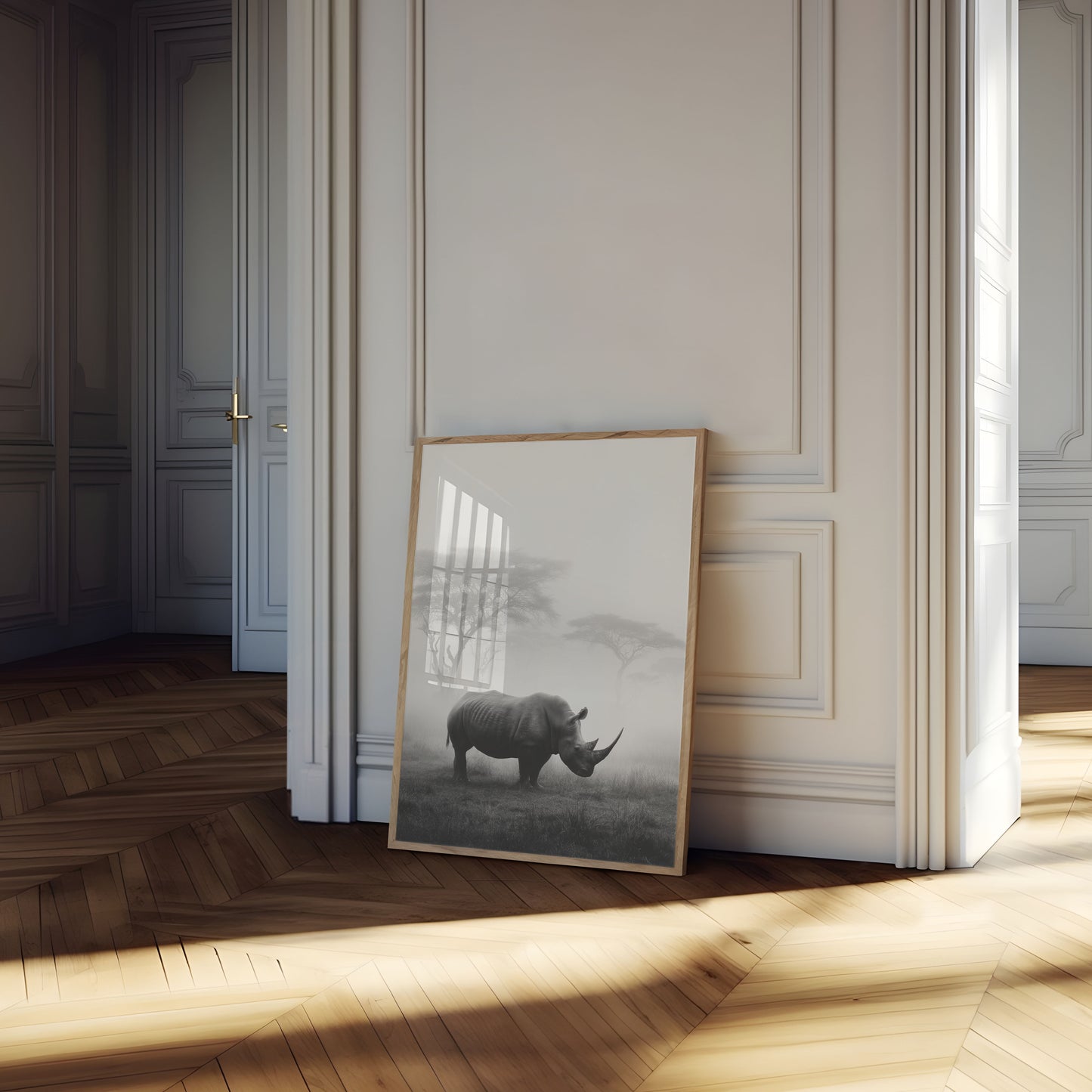 Misty Rhino Savanna Poster