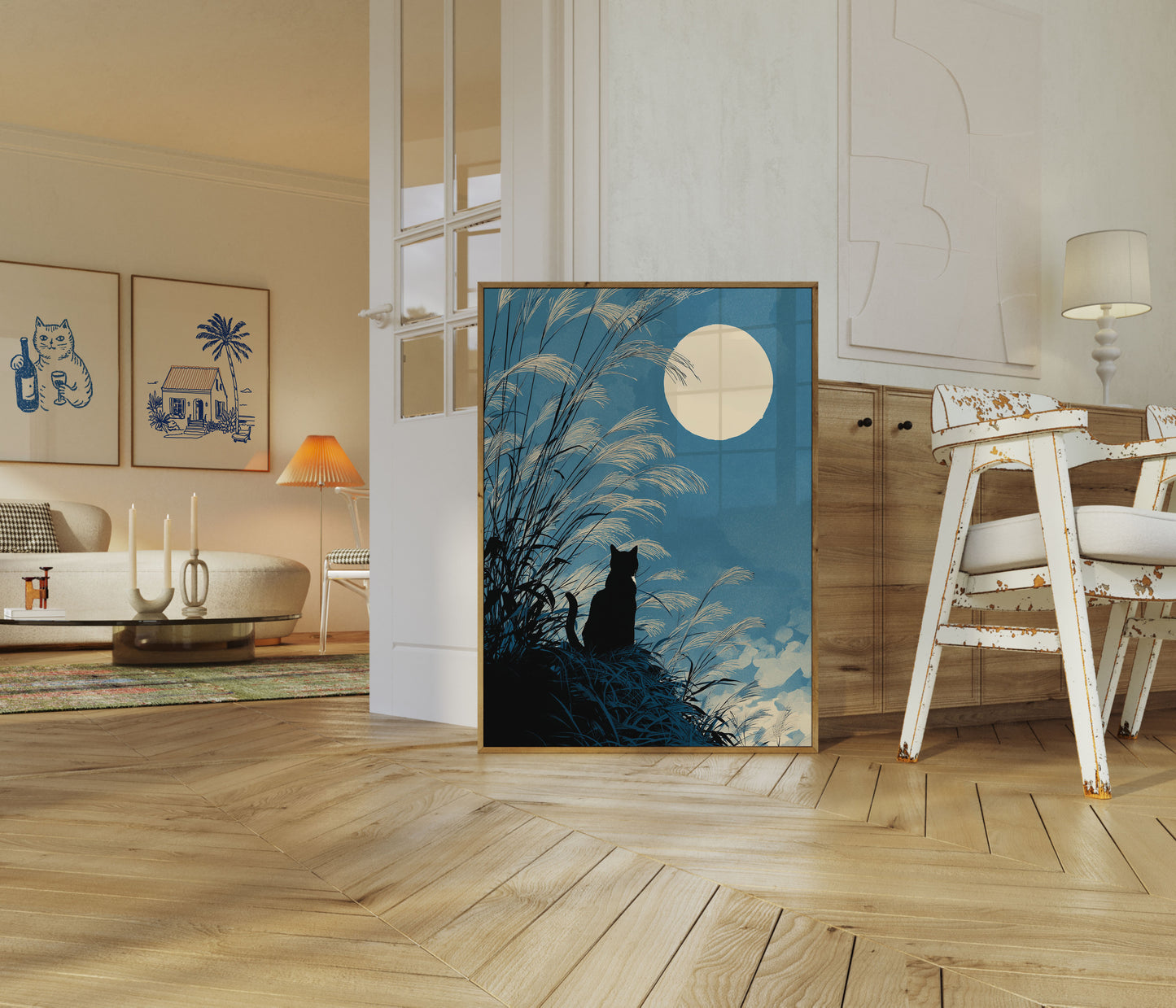 Póster de Gato Observando la Luna
