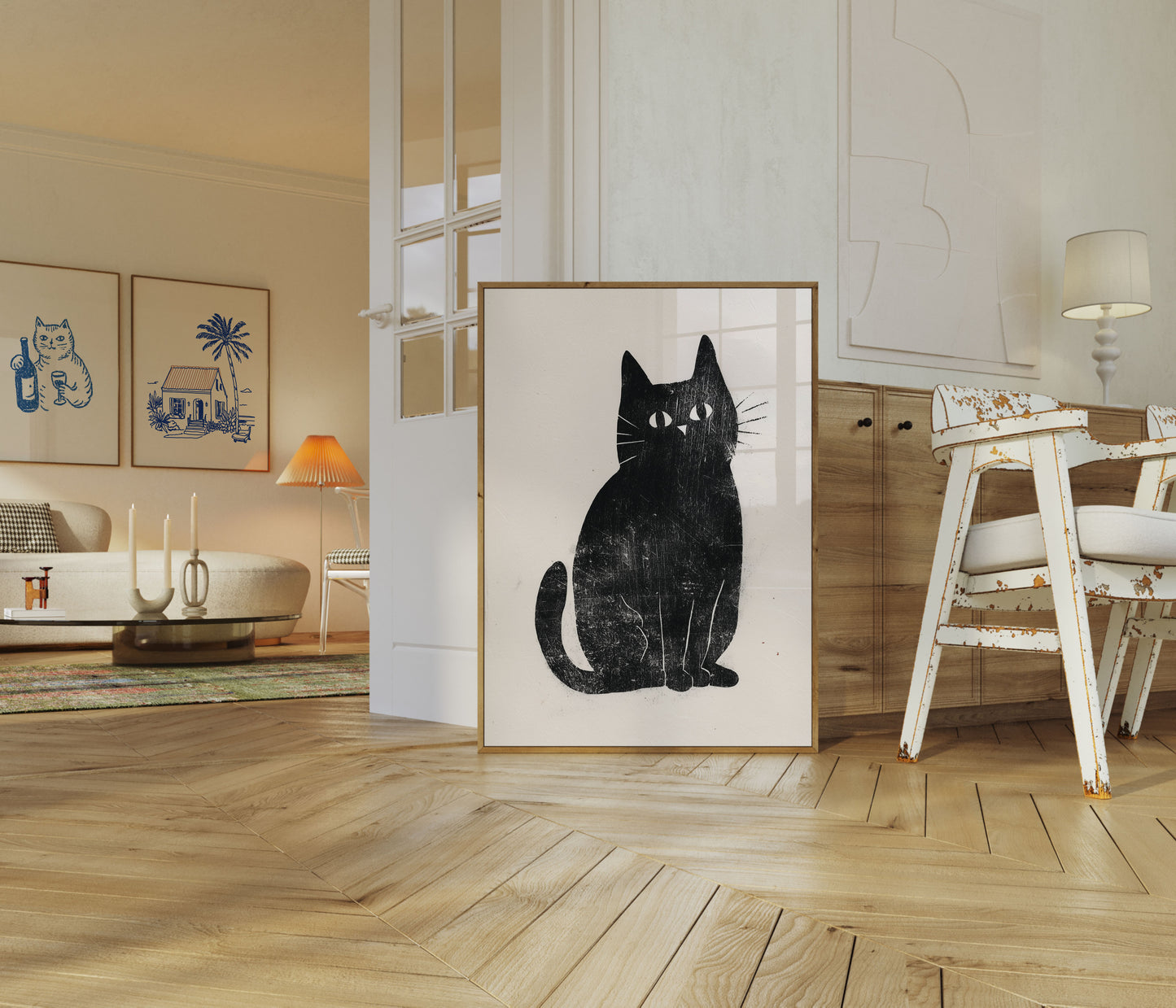 Schwarze Katze starrender Blick Poster