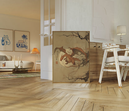 Elegante póster de flor de cerezo con dragón