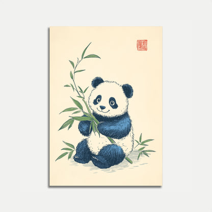 Póster Lindo de Panda con Bambú