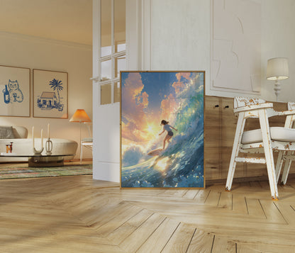 Sunset Surf Wave Rider Poster