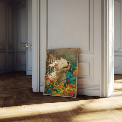 Pôster de Cão Feliz entre Flores Silvestres