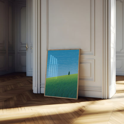Einzelne Gestalt blickt aufs Wasser Poster