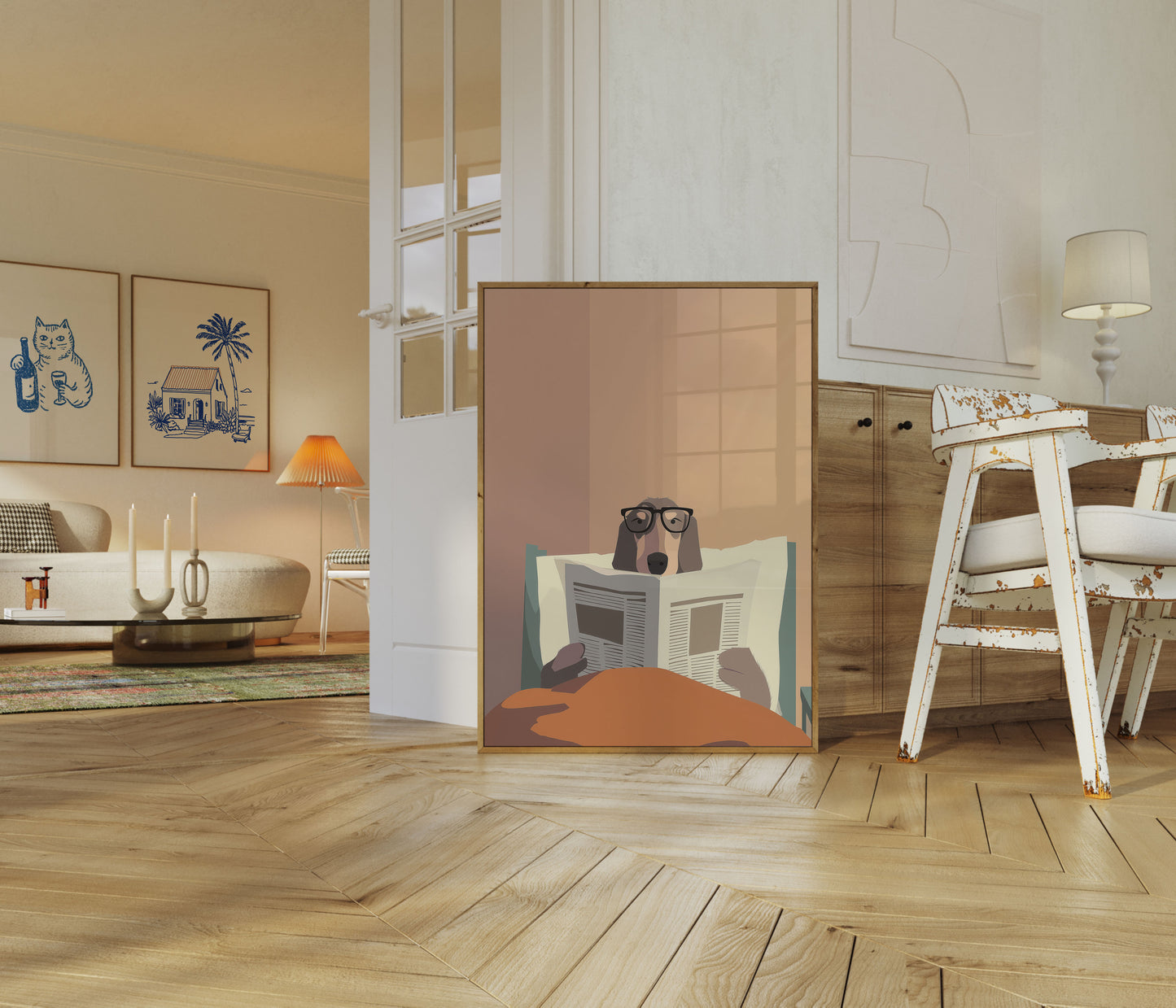 Affiche de Chien Intellectuel Lisant le Journal