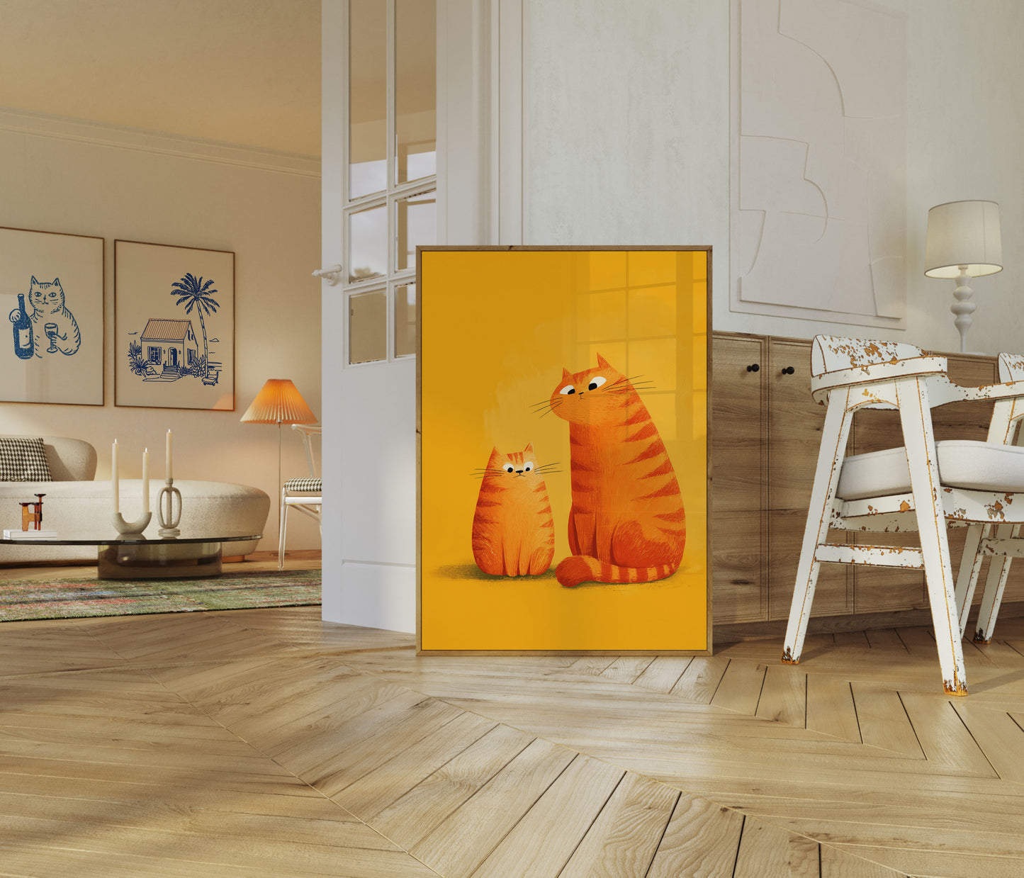 Póster de Gatos Atigrados Naranjas Madre y Gatito