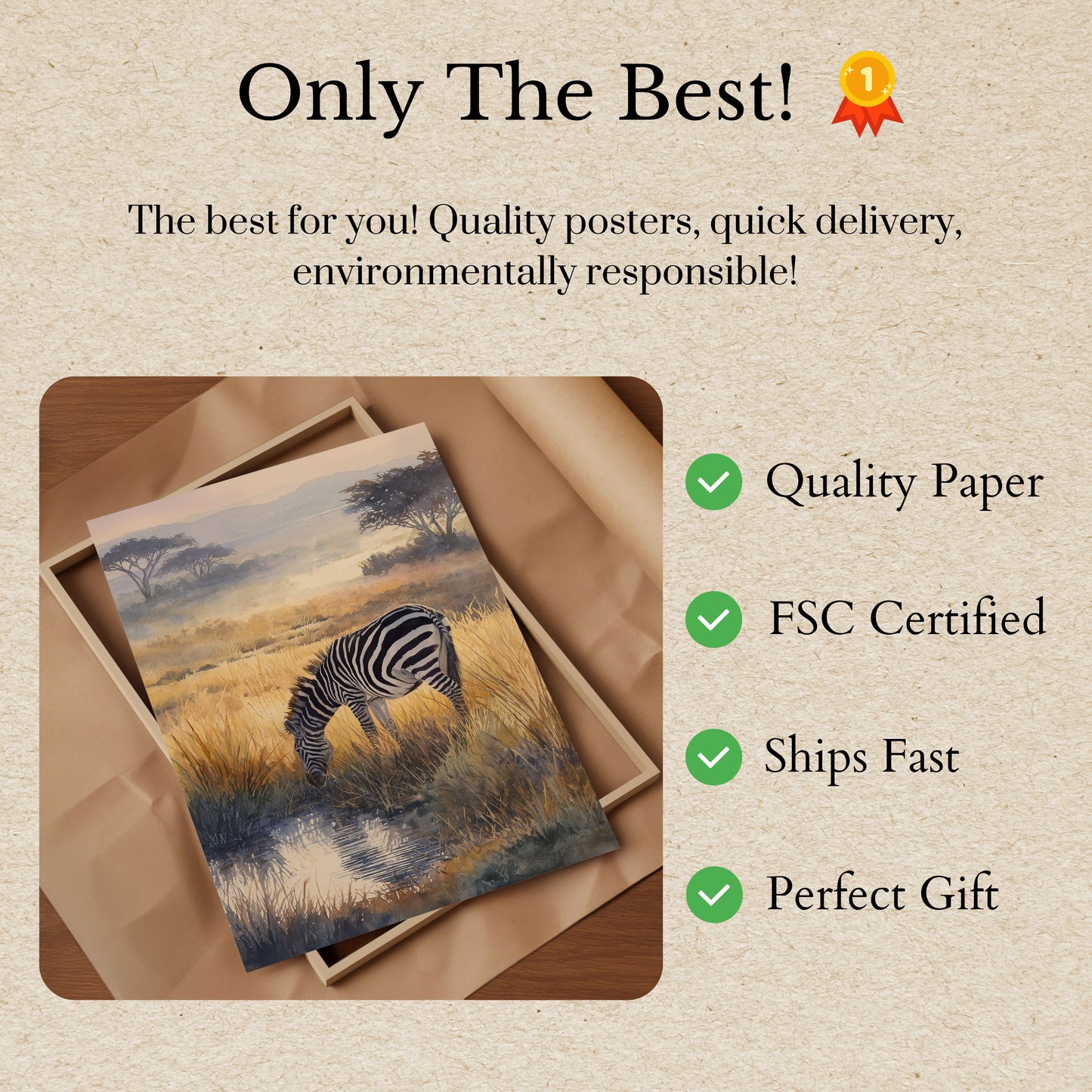 Serene Zebra Watercolor Poster