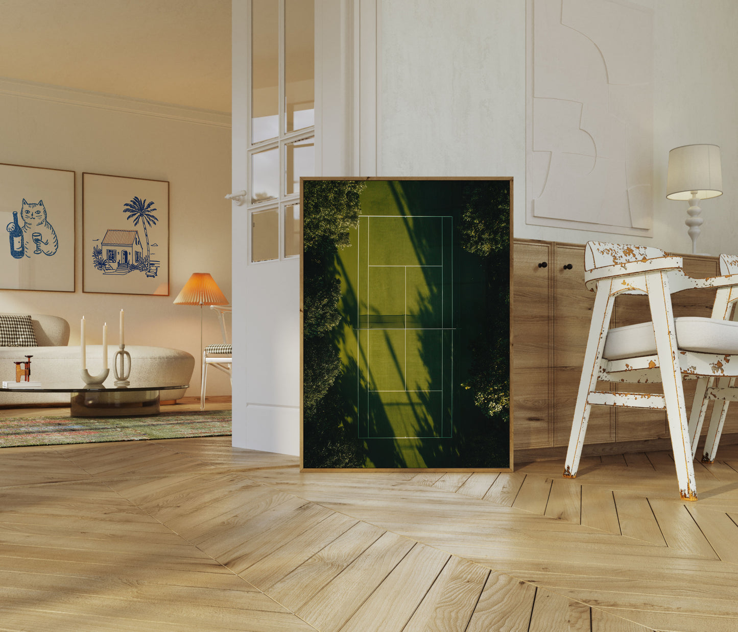 Sunlit Tennis Court Shadows Poster