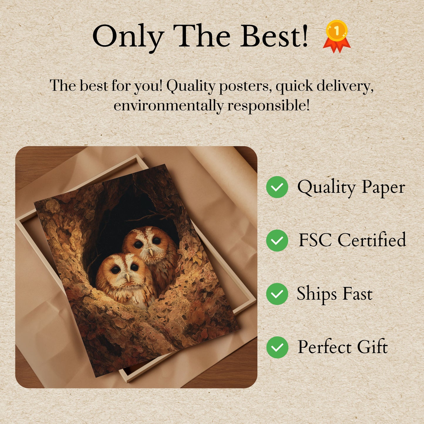 Owls in Hollow Tree Poster