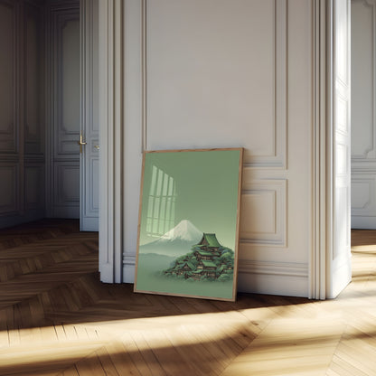 Poster di Paesaggio Montano di un Tempio Giapponese