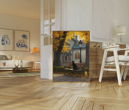 Black Cat Autumn Evening Poster