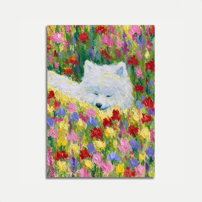 White Bear in Flower Garden Poster