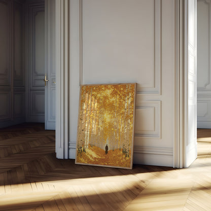 Solitary Walk Through Golden Forest Poster