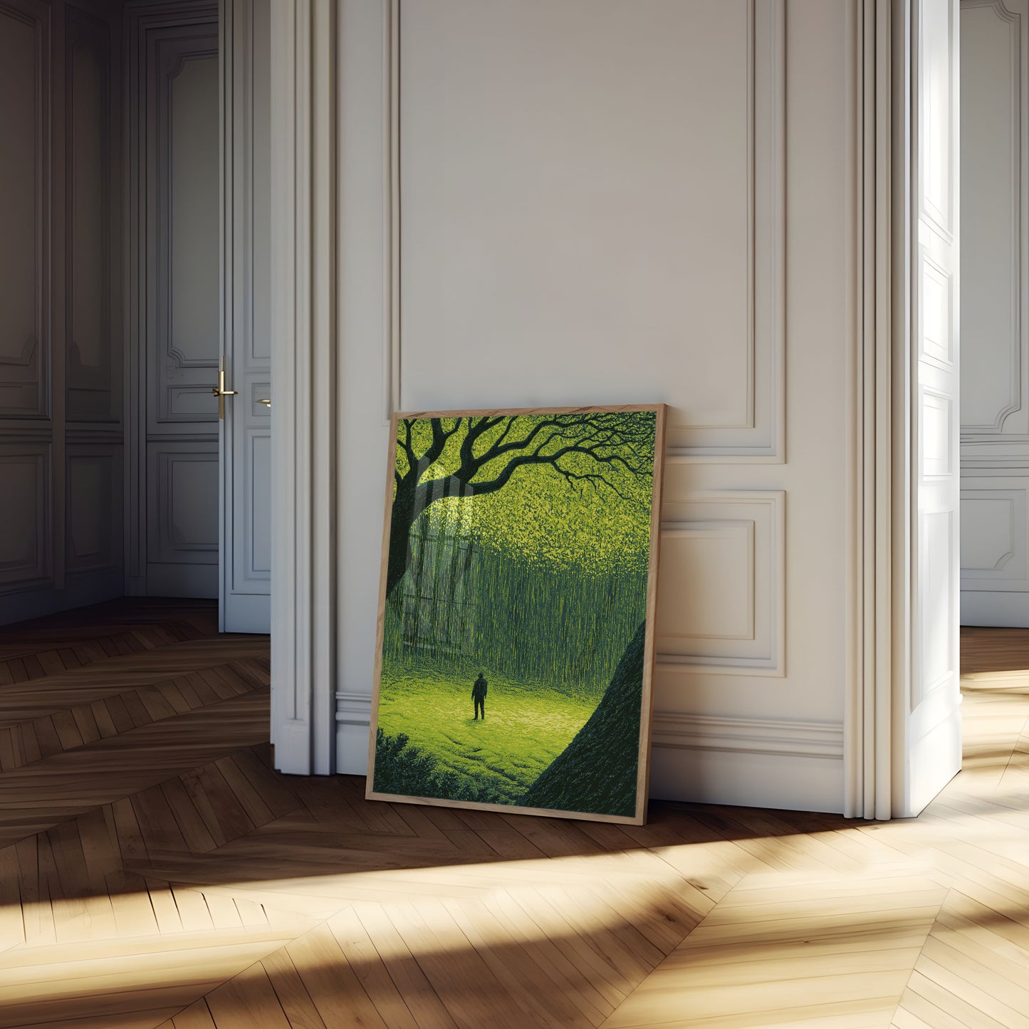 Solitary Figure in Enchanted Forest Poster