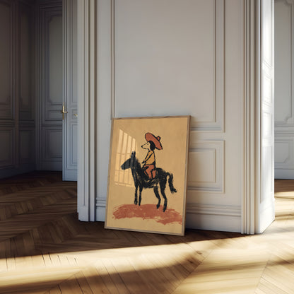 Cowboy on Black Horse Poster