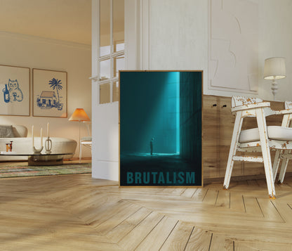 Brutalistický plakát s osamělou postavou