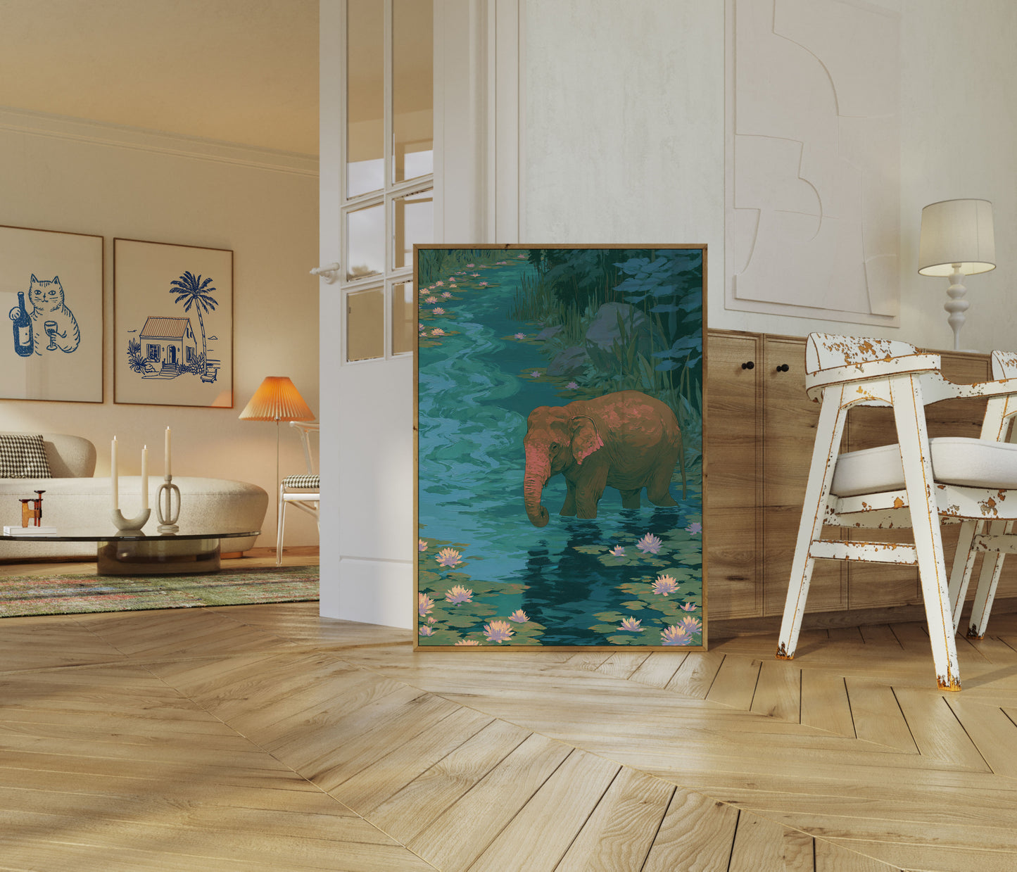 Plakat: Elefant i lotusdam
