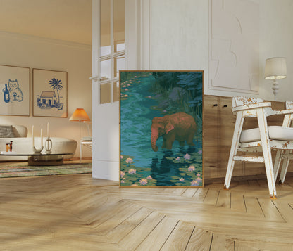 Plakat: Elefant i lotusdam